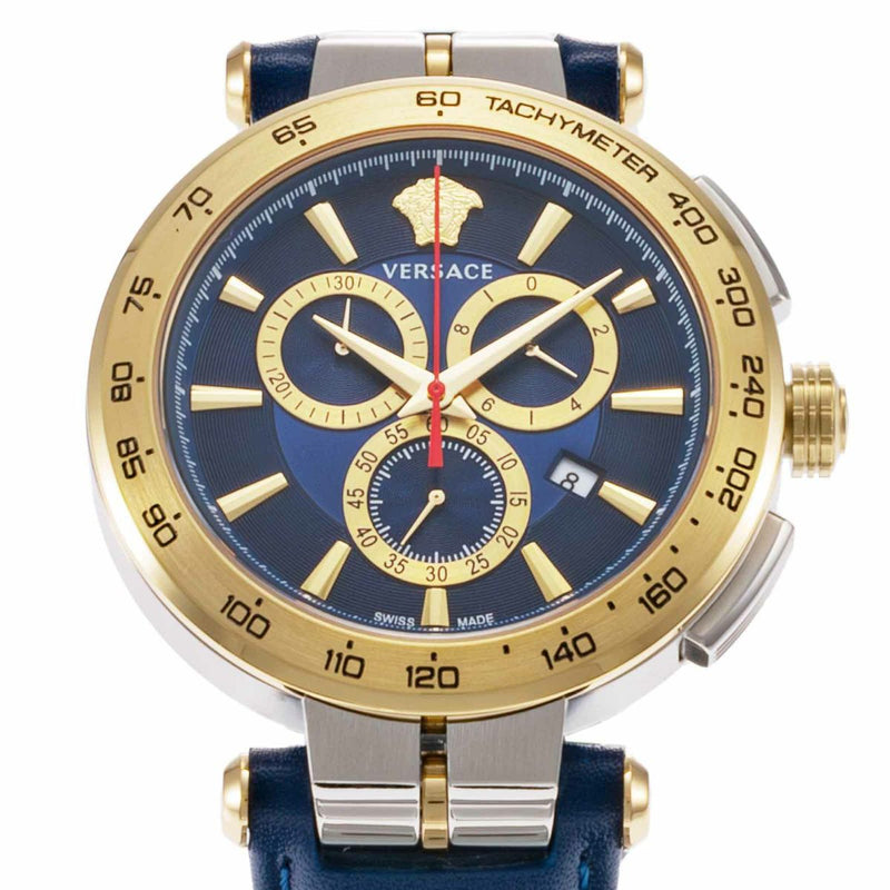 Versace Aion Leather Blue Round Dial Quartz Analog Men Watch Watch Versace
