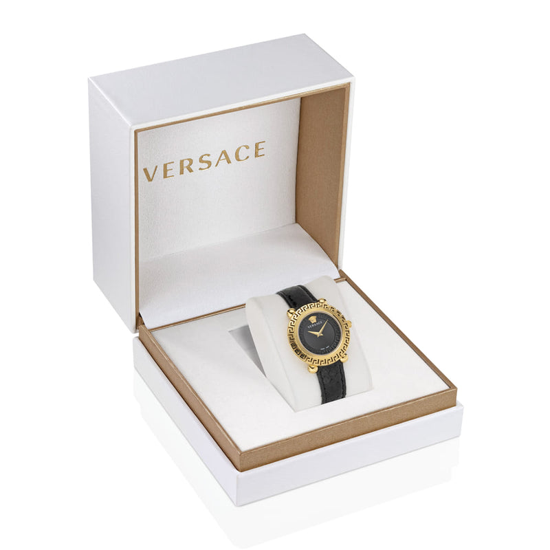 Versace Greca Twist Leather Gold Round Dial Quartz Women Watch Watch Versace