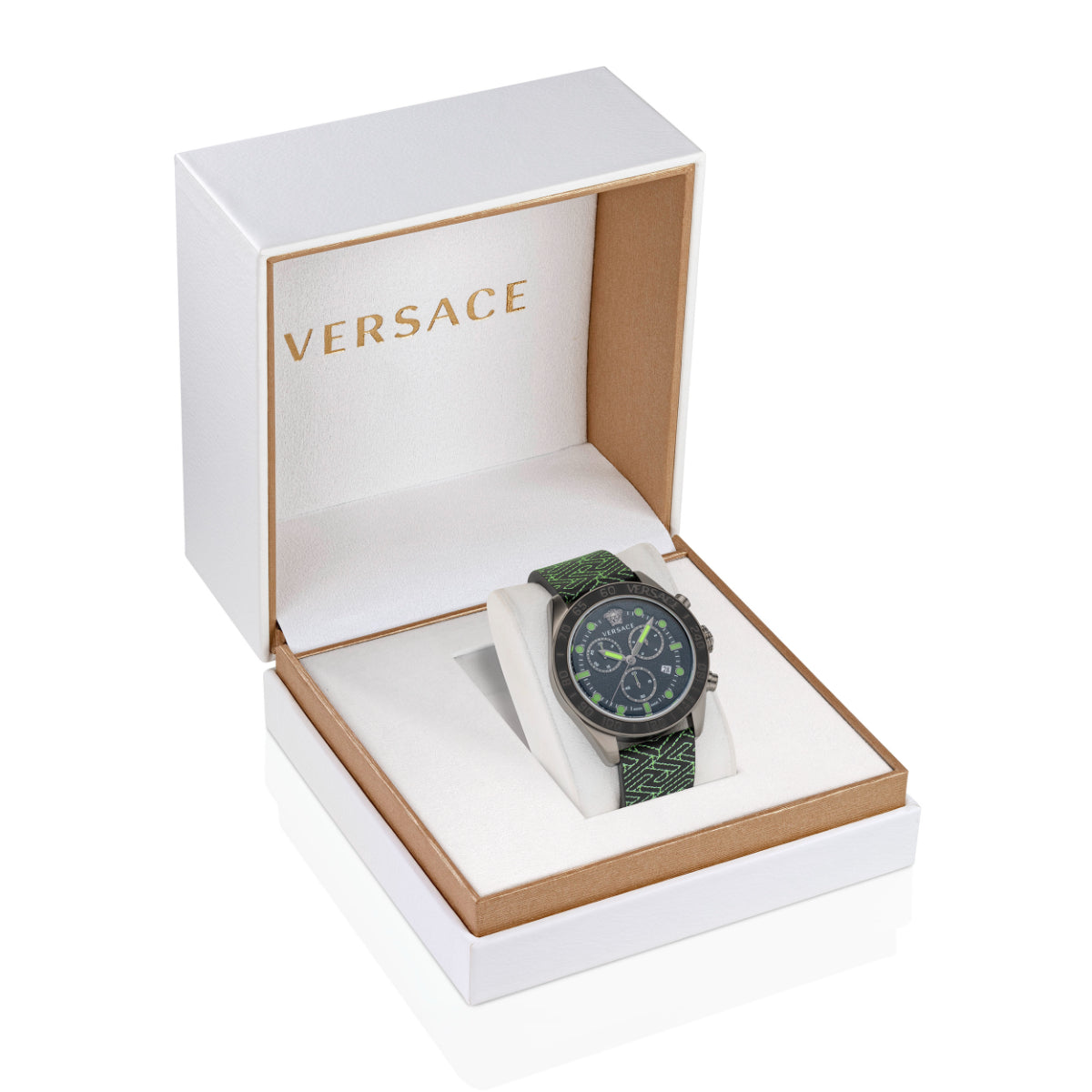 Versace Greca Dome Leather Black Round Dial Quartz Analog Men Watch