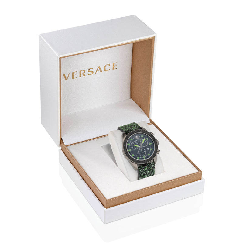 Versace Greca Dome Leather Black Round Dial Quartz Analog Men Watch Watch Versace