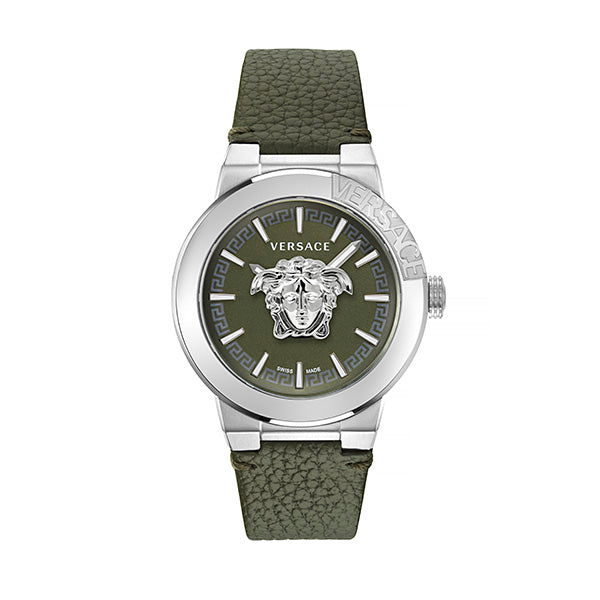 Versace Medusa Leather Green Round Dial Quartz Analog Men Watch