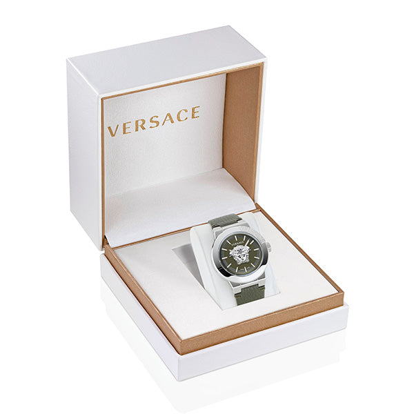 Versace Medusa Leather Green Round Dial Quartz Analog Men Watch Watch Versace