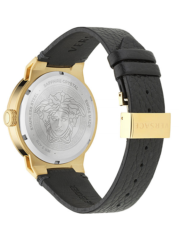 Versace Medusa Leather Black Round Dial Quartz Analog Men Watch Watch Versace