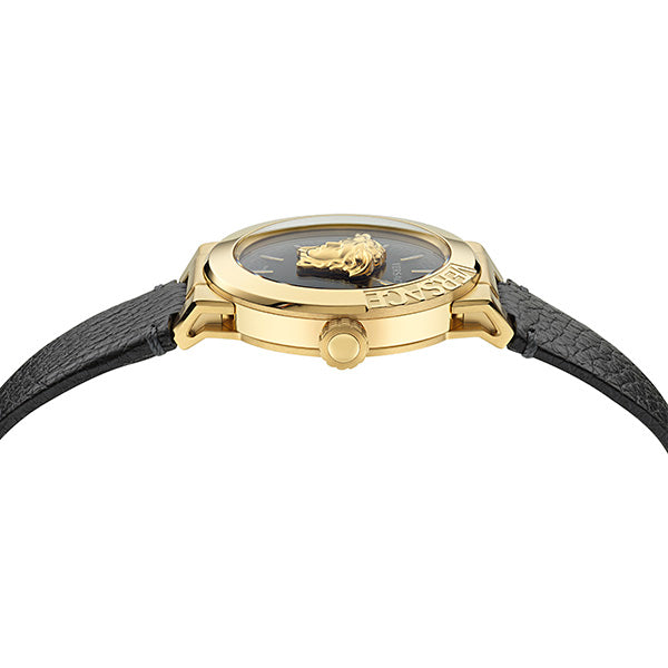 Versace Medusa Leather Black Round Dial Quartz Analog Men Watch Watch Versace