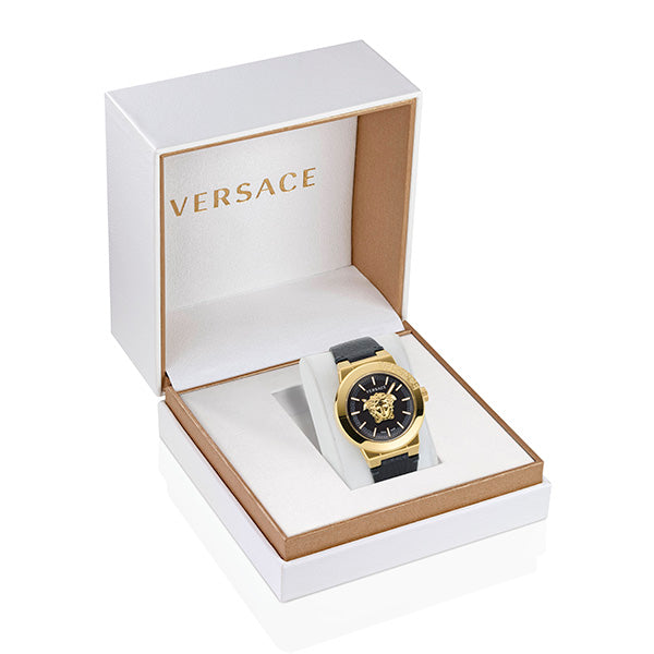 Versace Medusa Leather Black Round Dial Quartz Analog Men Watch Watch Versace