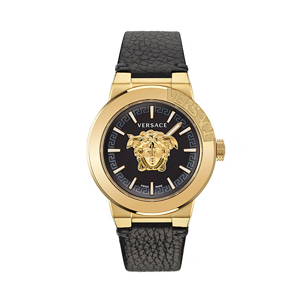 Versace Medusa Leather Black Round Dial Quartz Analog Men Watch Watch Versace