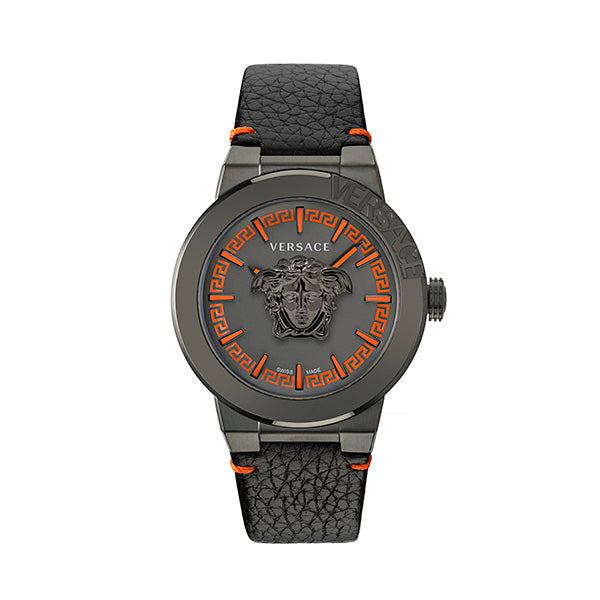 Versace Medusa Leather Black Round Dial Quartz Analog Men Watch Watch Versace
