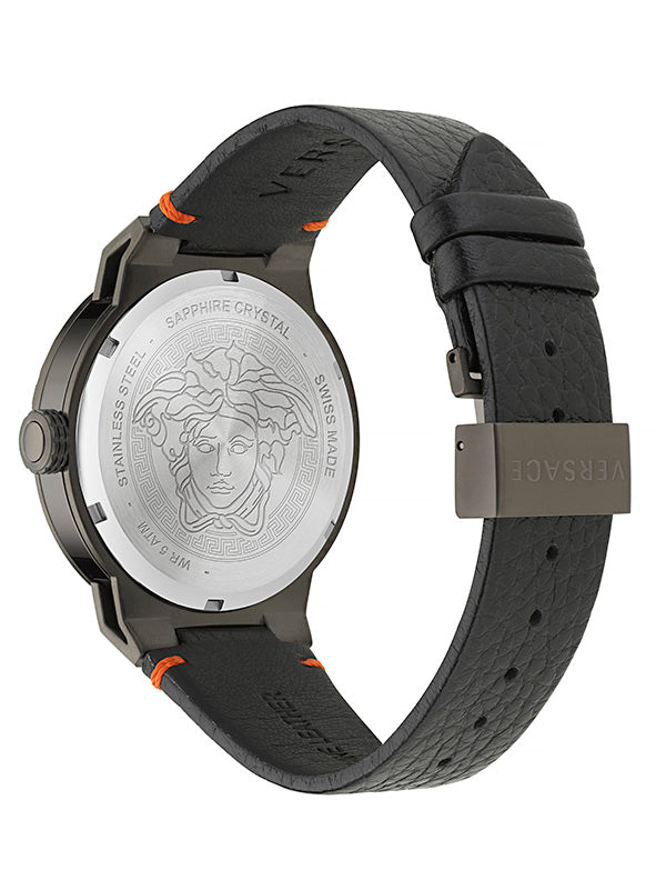 Versace Medusa Leather Black Round Dial Quartz Analog Men Watch Watch Versace