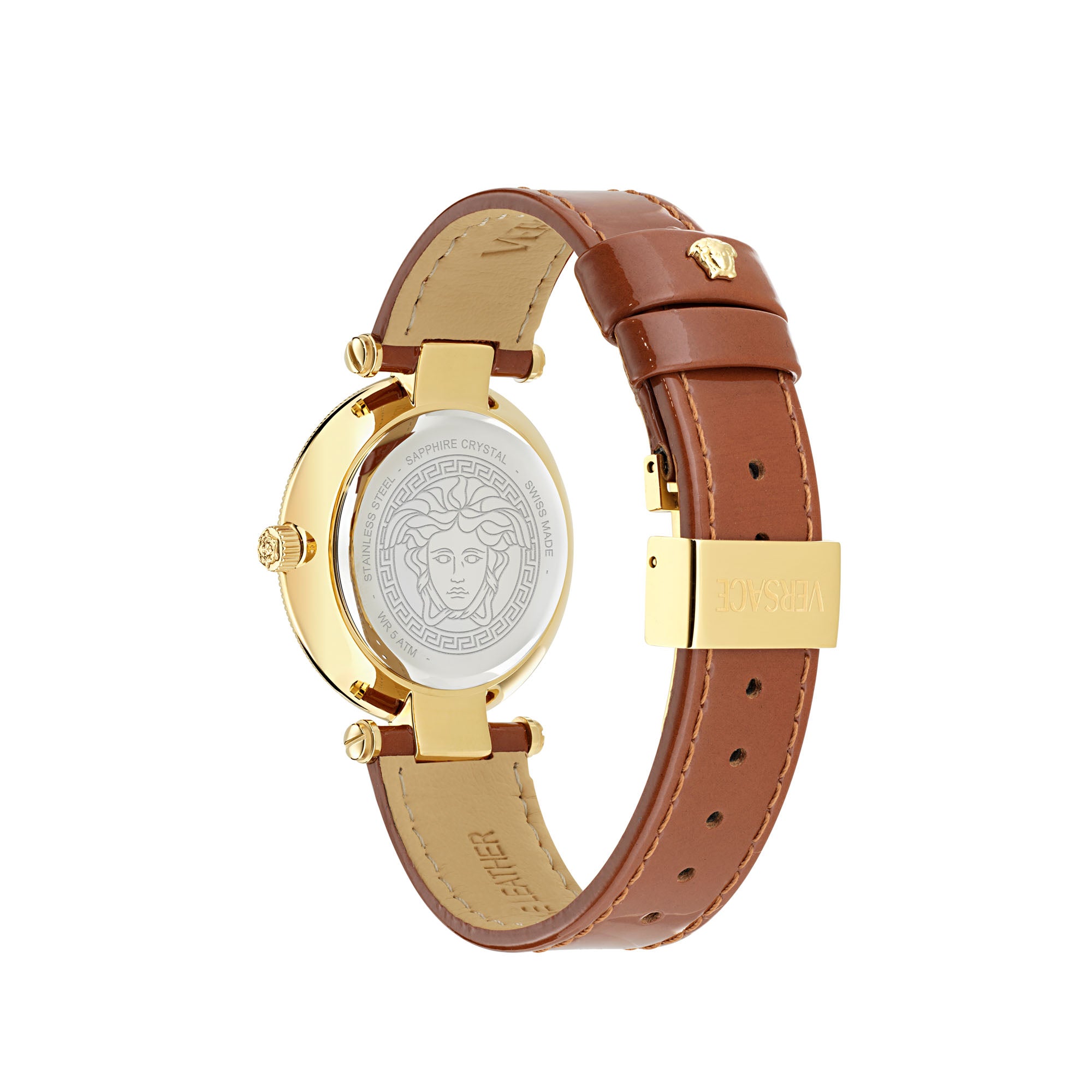 Versace Reve Leather Orange Round Dial Quartz Analog Women Watch