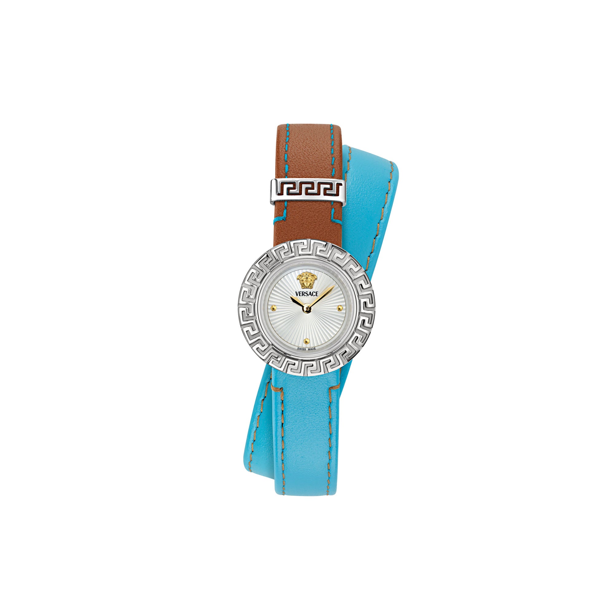 Versace Iconic Leather White Round Dial Quartz Analog Women Watch