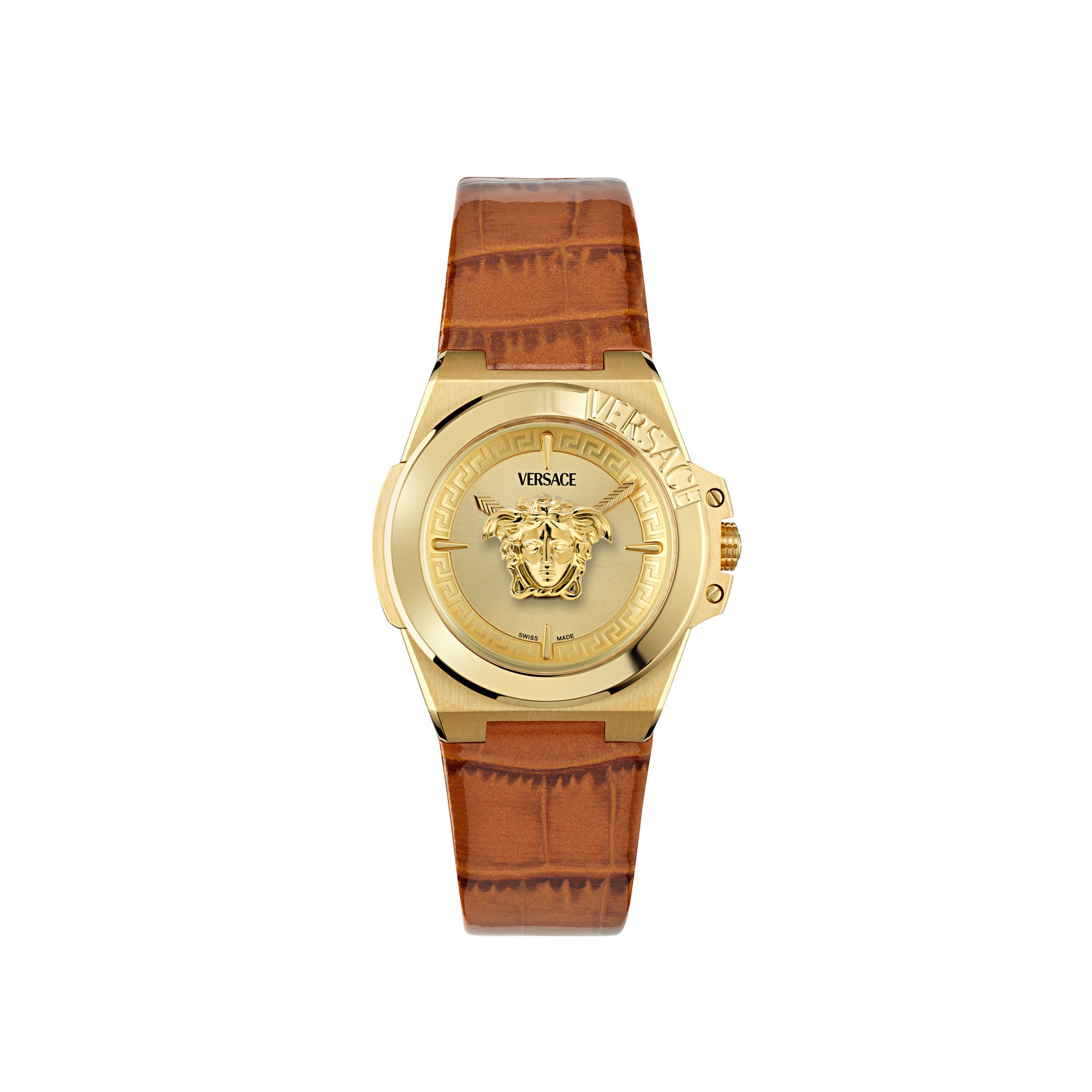 Versace Hera Leather Gold Tone Round Dial Quartz Analog Women Watch