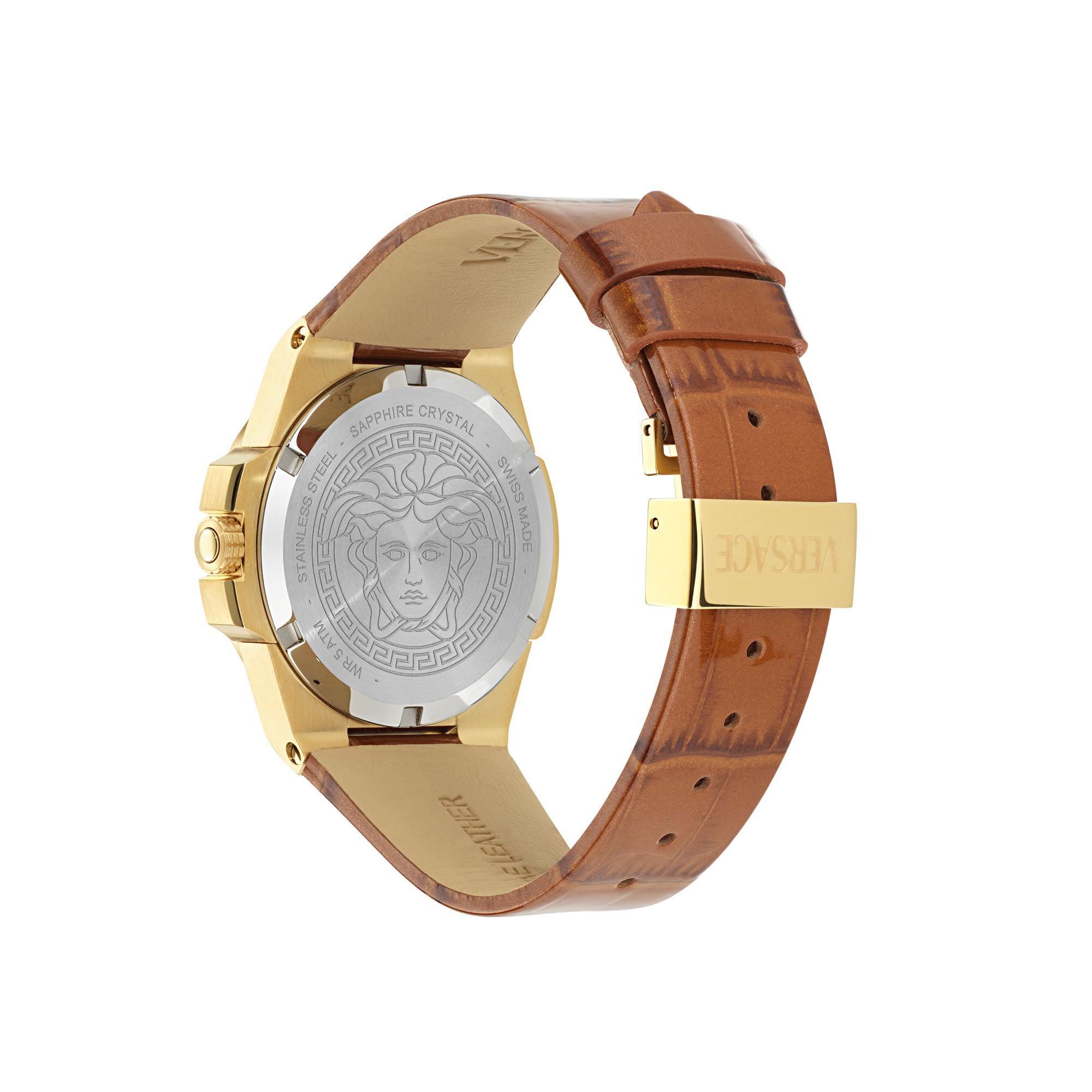 Versace Hera Leather Gold Tone Round Dial Quartz Analog Women Watch