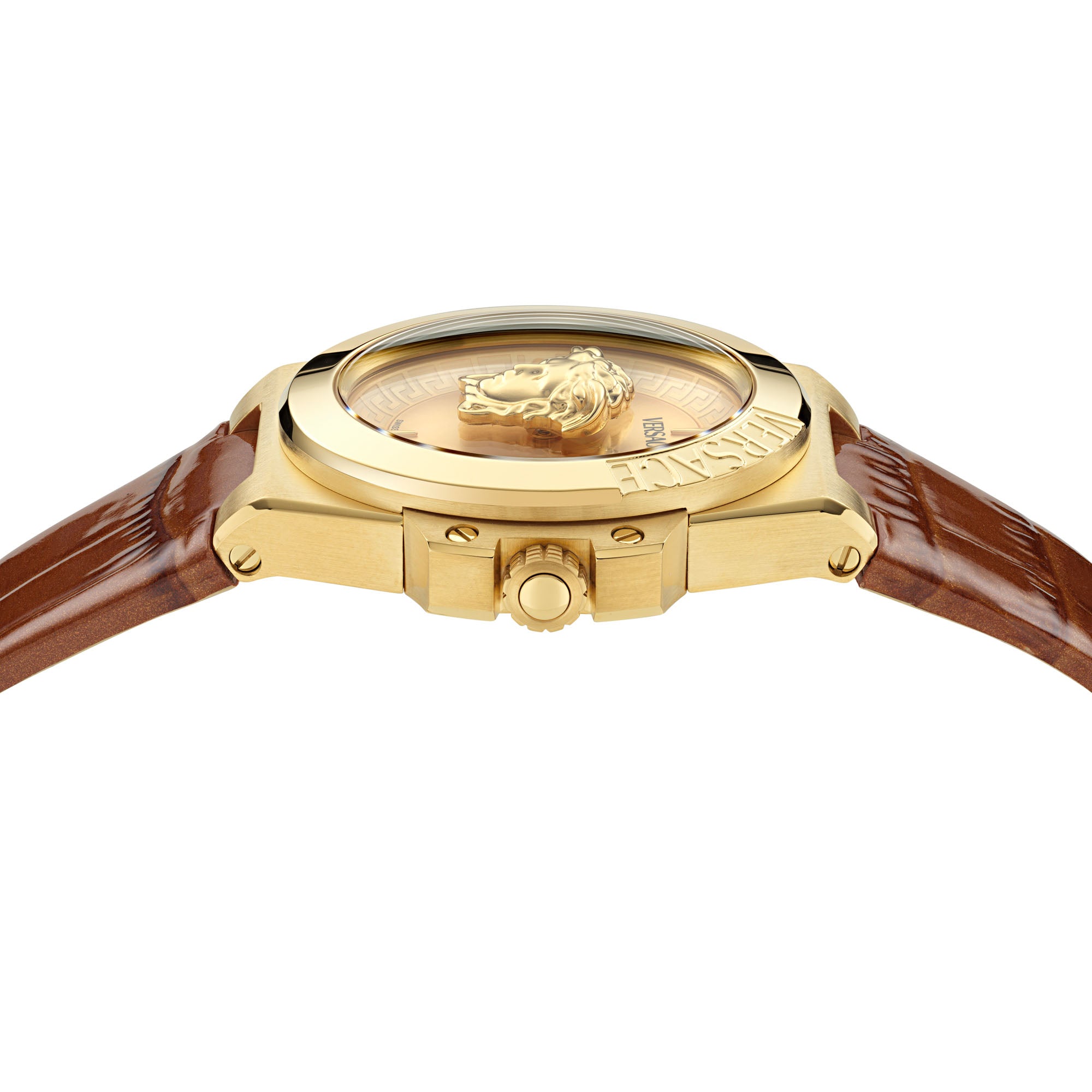 Versace Hera Leather Gold Tone Round Dial Quartz Analog Women Watch