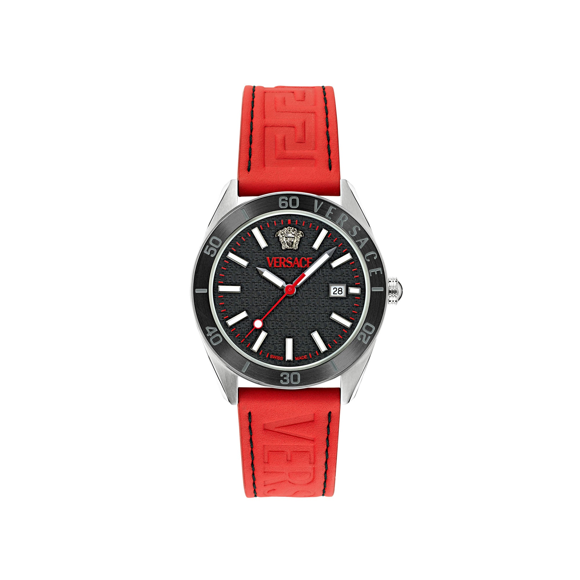 Versace Timeless V Dome Leather Black Round Dial Quartz Analog Men