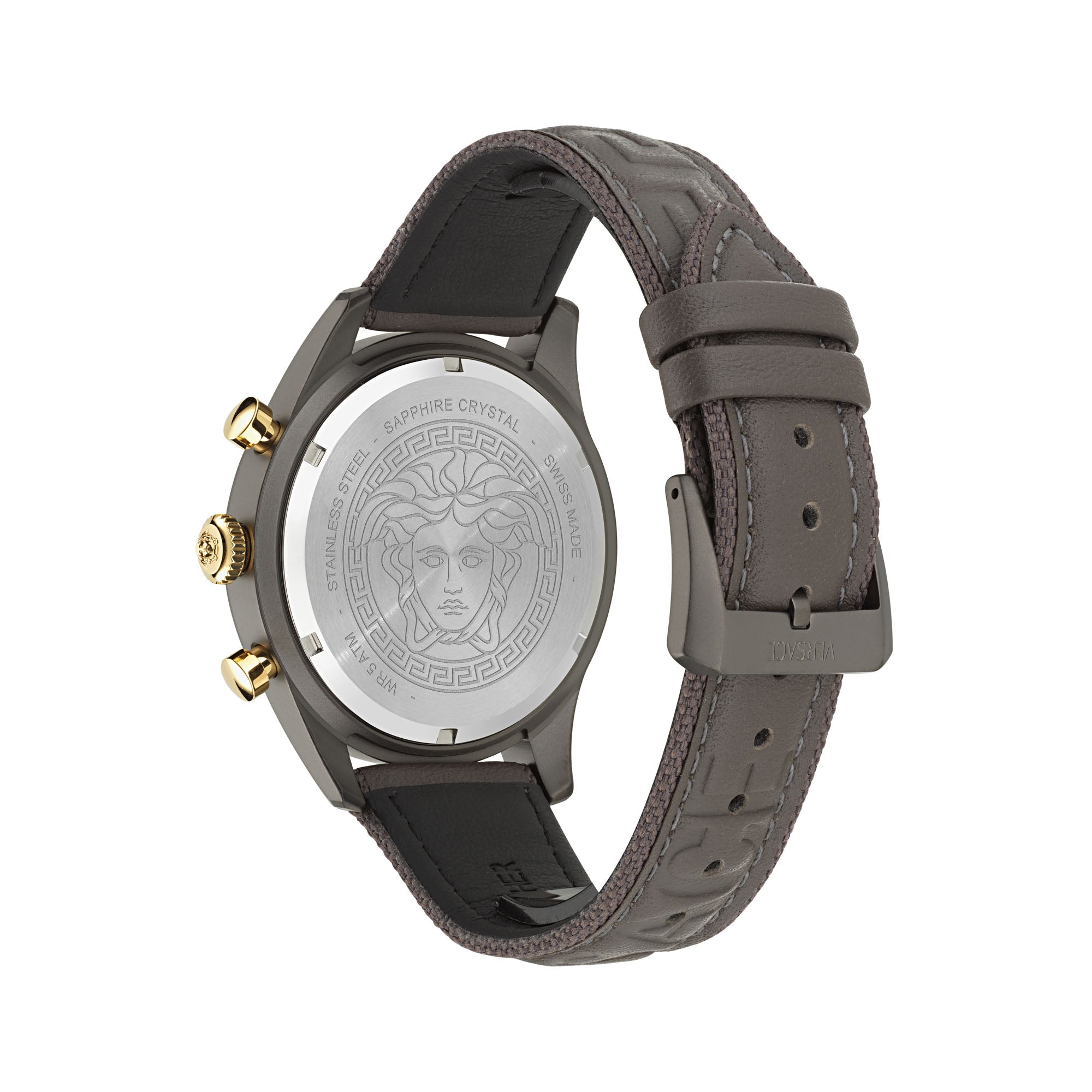 Versace Chrono Master Leather Grey Round Dial Quartz Analog Men Watch