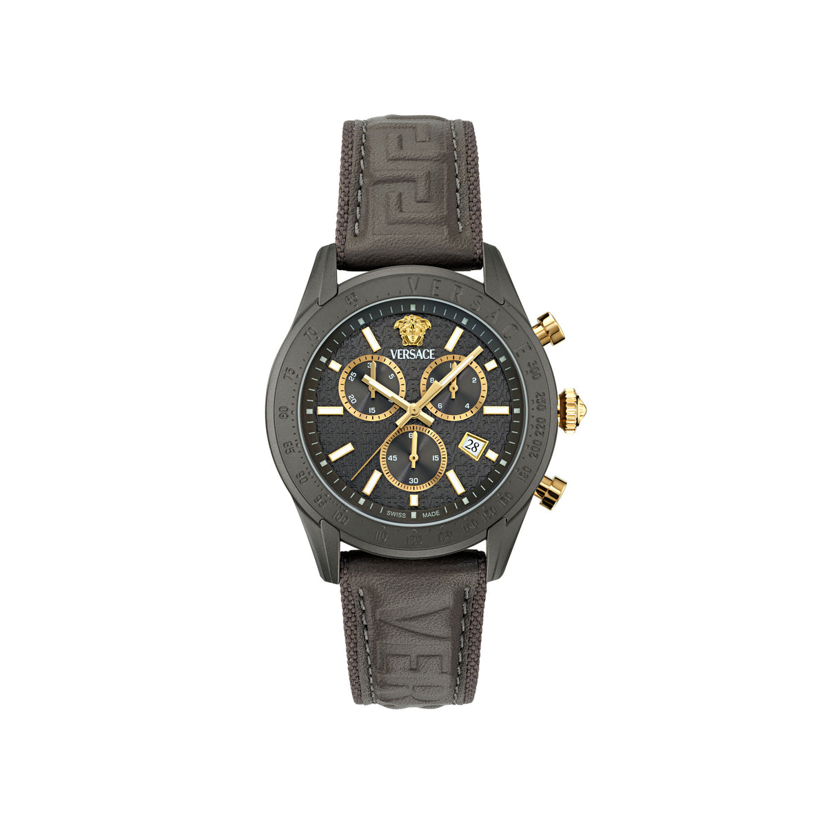 Versace Chrono Master Leather Grey Round Dial Quartz Analog Men Watch