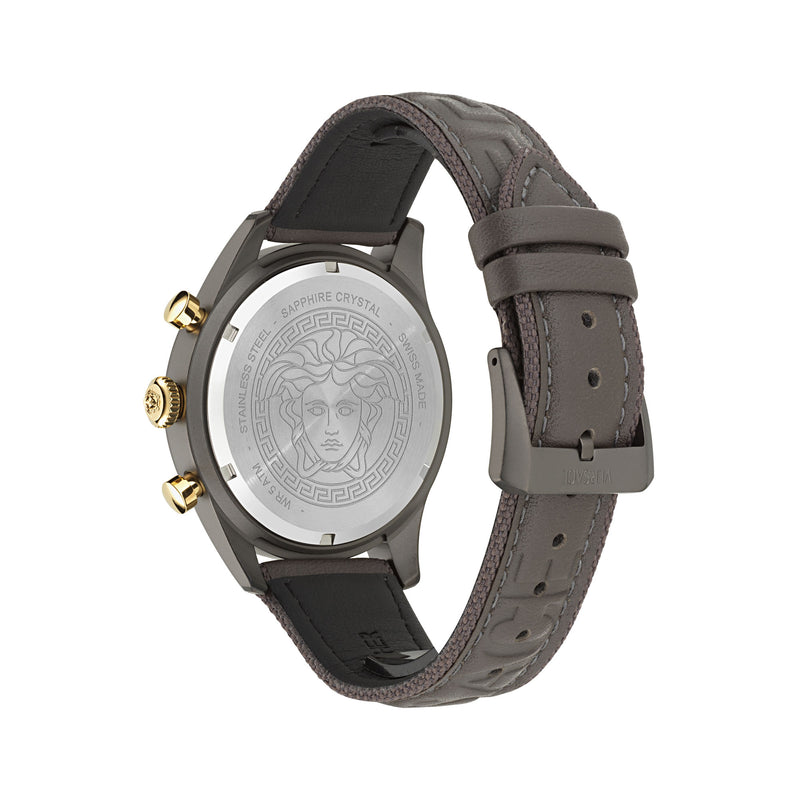 Versace Chrono Master Leather Grey Round Dial Quartz Analog Men Watch Watch Versace