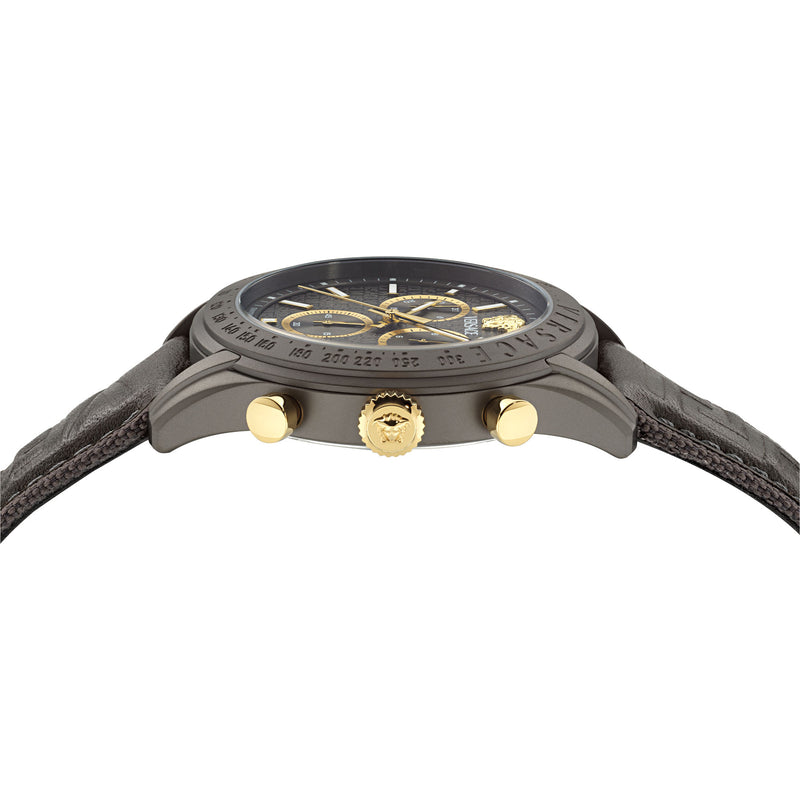 Versace Chrono Master Leather Grey Round Dial Quartz Analog Men Watch Watch Versace