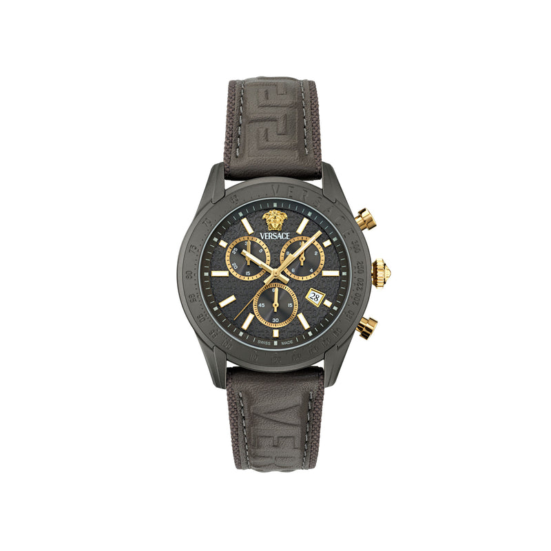 Versace Chrono Master Leather Grey Round Dial Quartz Analog Men Watch Watch Versace