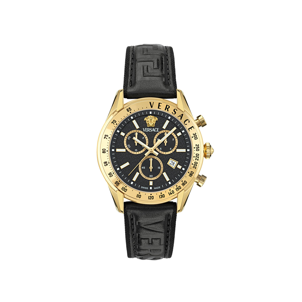 Versace Chrono Master Leather Black Round Dial Quartz Analog Men Watch