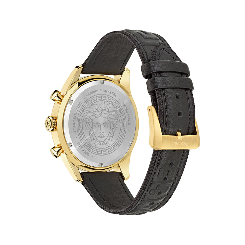 Versace Chrono Master Leather Black Round Dial Quartz Analog Men Watch Watch Versace