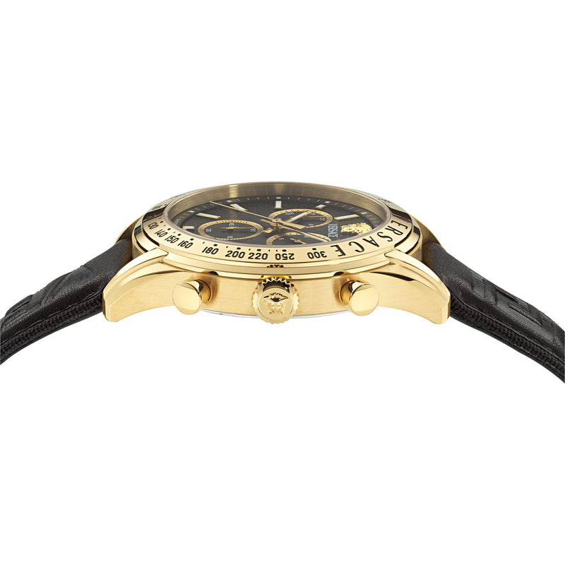 Versace Chrono Master Leather Black Round Dial Quartz Analog Men Watch Watch Versace
