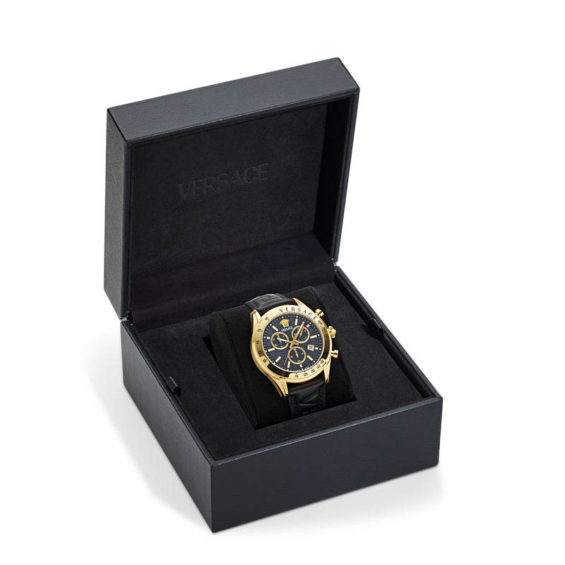 Versace Chrono Master Leather Black Round Dial Quartz Analog Men Watch Watch Versace