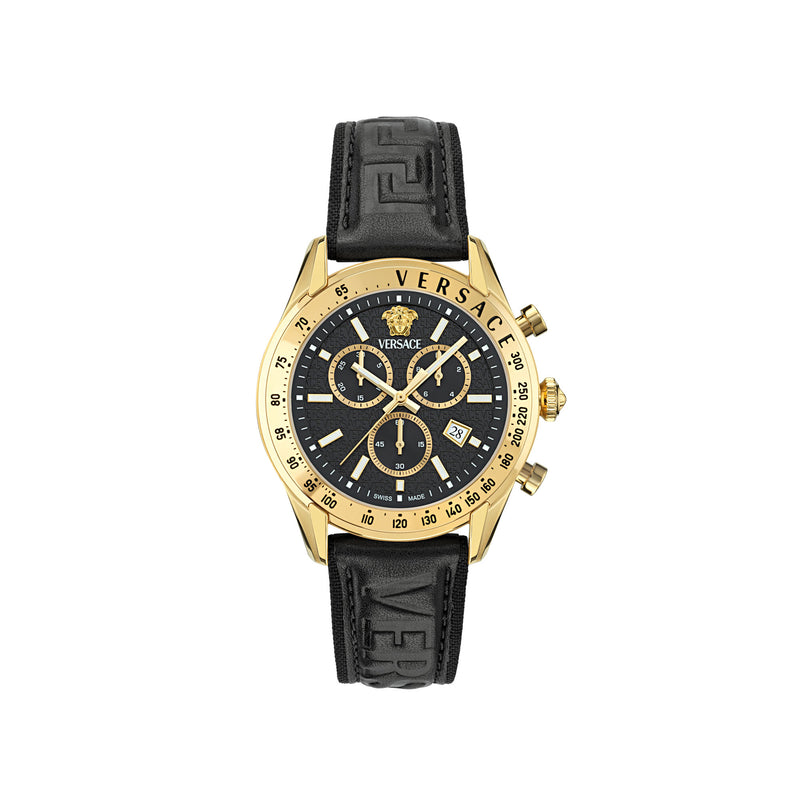 Versace Chrono Master Leather Black Round Dial Quartz Analog Men Watch Watch Versace