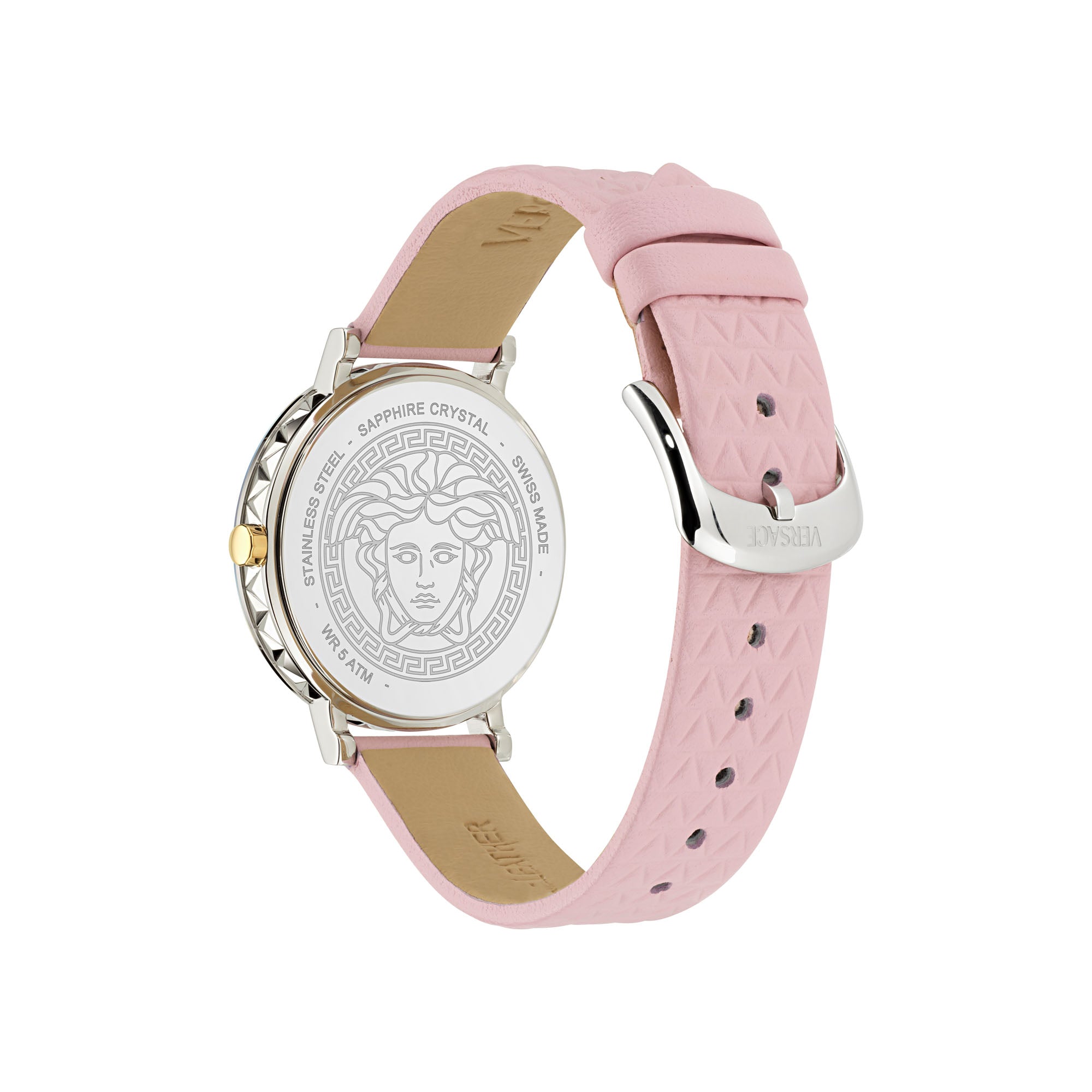 Versace Daedalus Leather Pink Round Dial Quartz Analog Women Watch Watch Versace