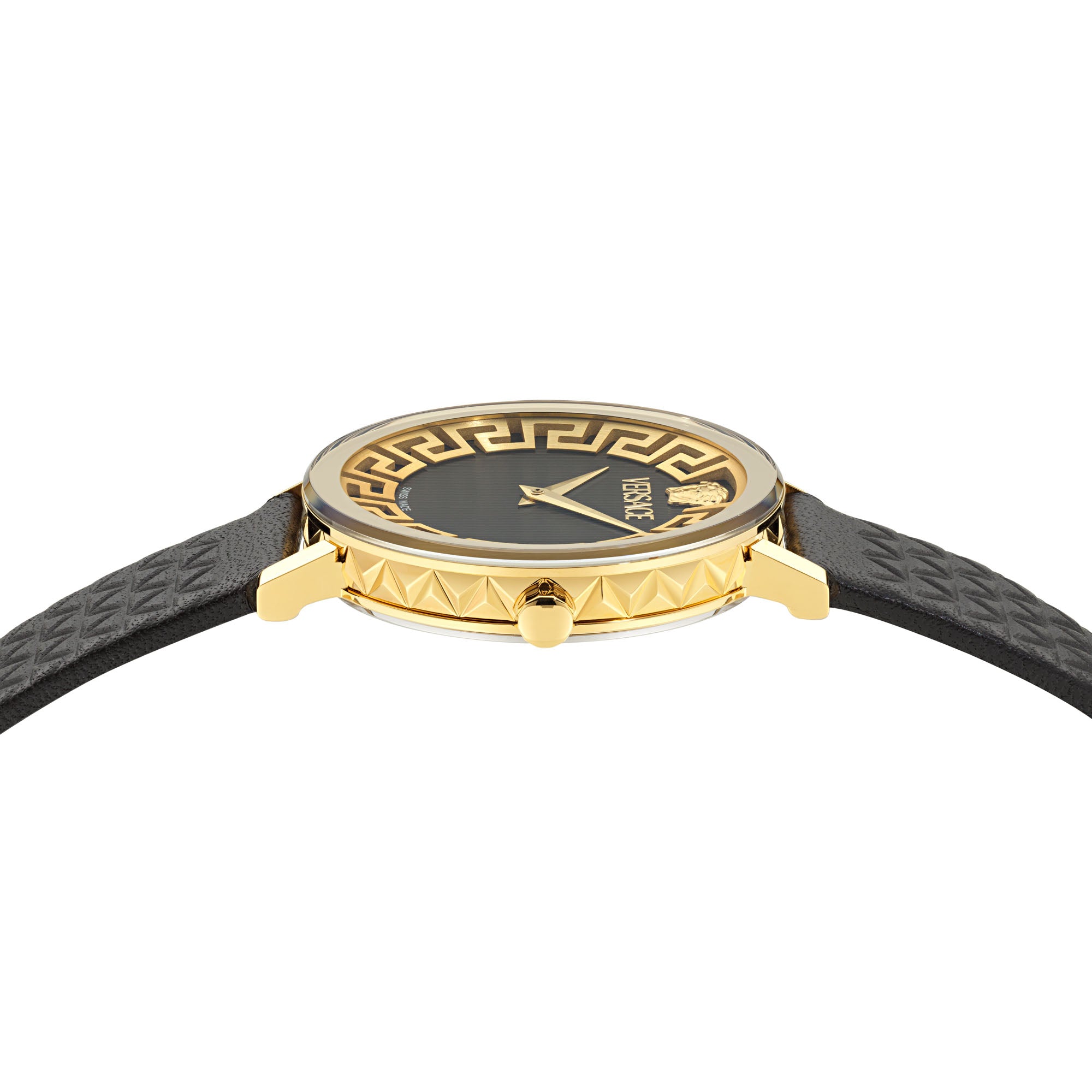 Versace Daedalus Leather Black Round Dial Quartz Analog Women Watch