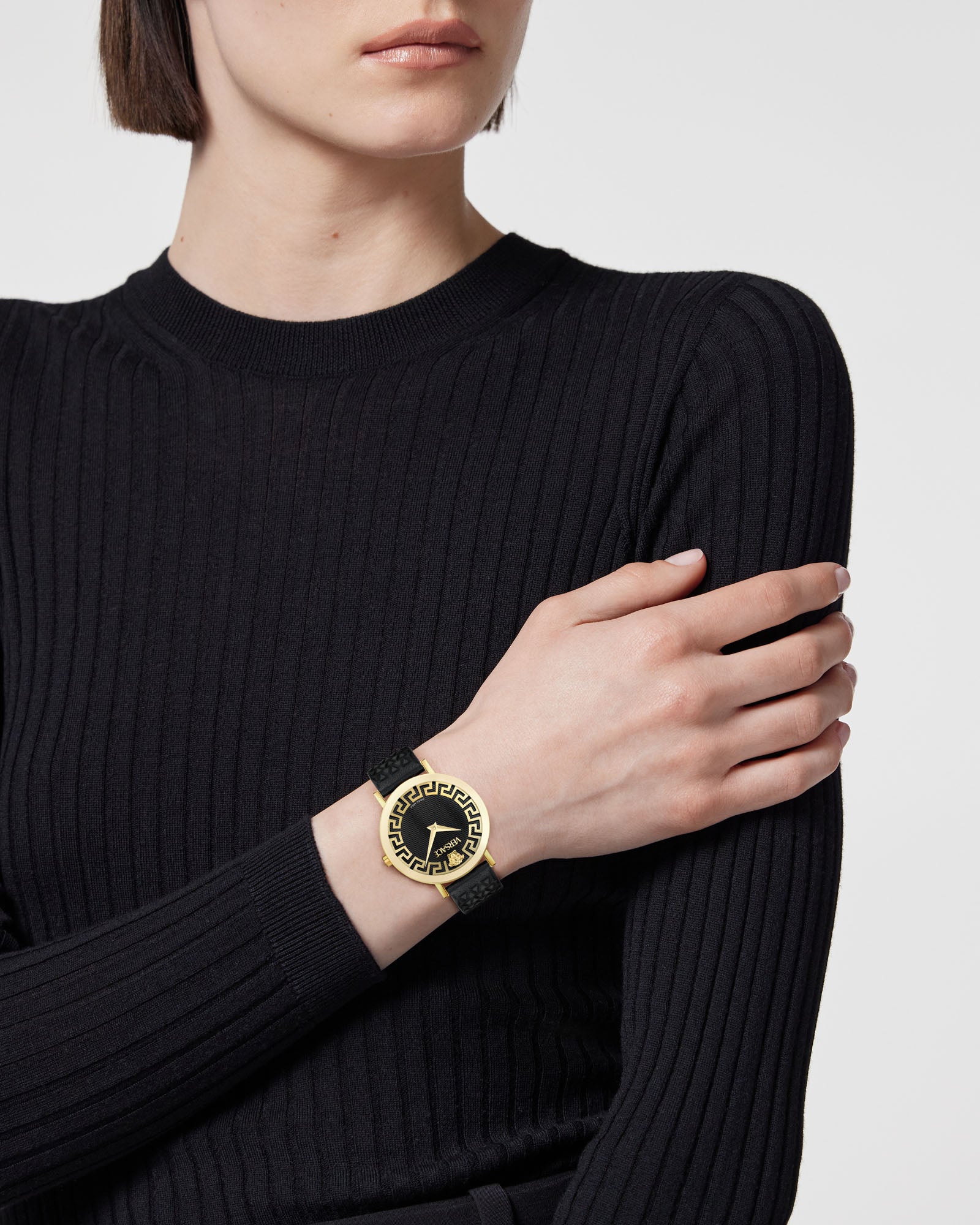 Versace Daedalus Leather Black Round Dial Quartz Analog Women Watch