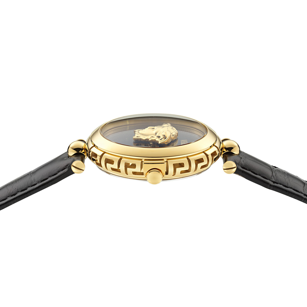 NWT Authentic Versace Black Leather Circle Gold Me Versace Chrono Master Leather Black Round Dial Quartz Analog  main image 3