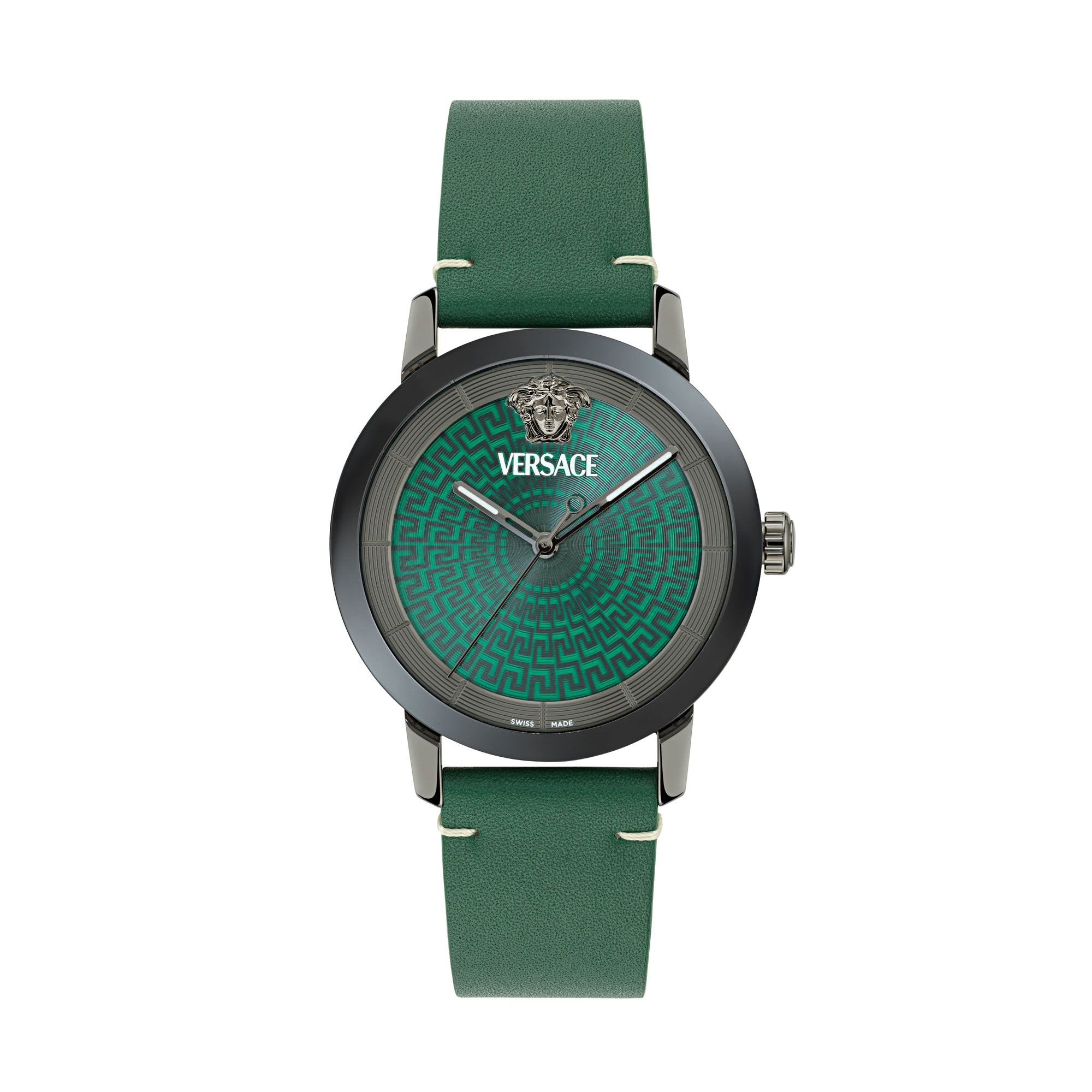 Versace V Helix Leather Green Round Dial Quartz Analog Men Watch