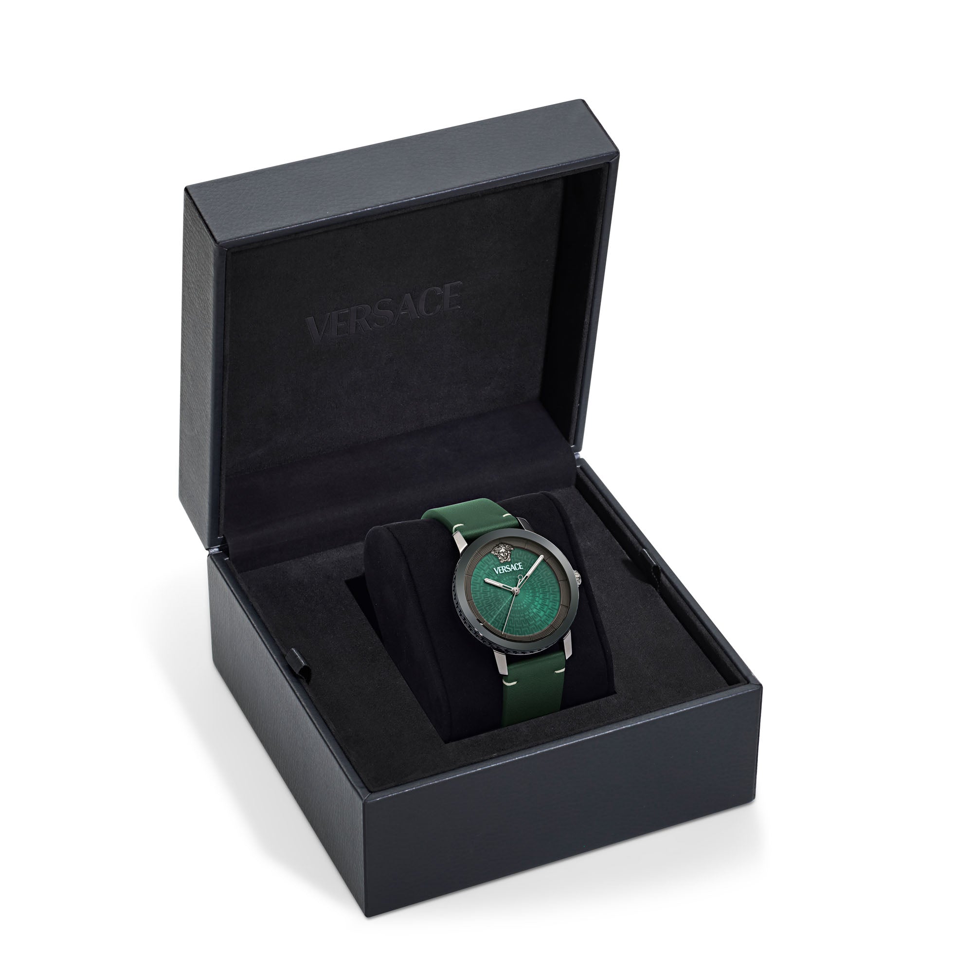 Versace V Helix Leather Green Round Dial Quartz Analog Men Watch Watch Versace