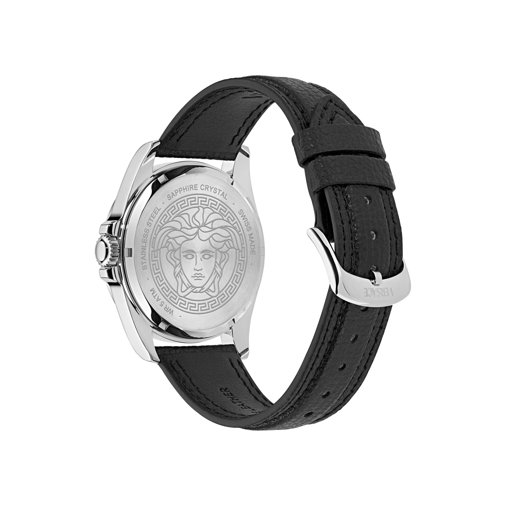 Versace Anteo Leather Black Round Dial Quartz Analog Men Watch Watch Versace