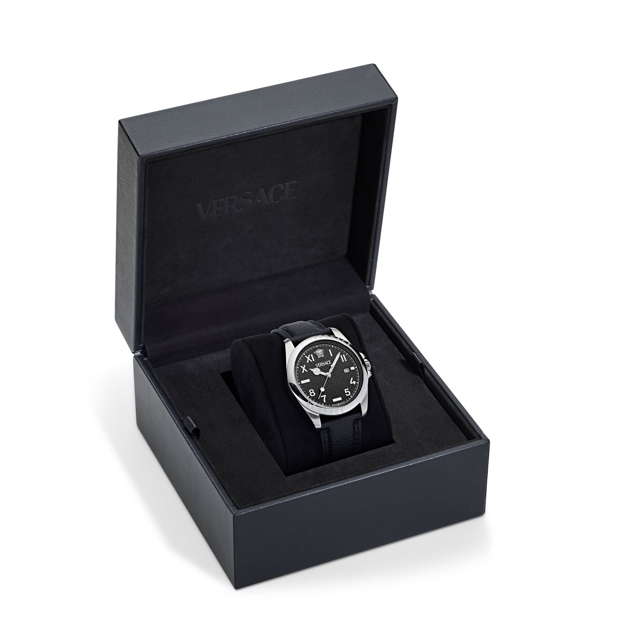 Versace Anteo Leather Black Round Dial Quartz Analog Men Watch