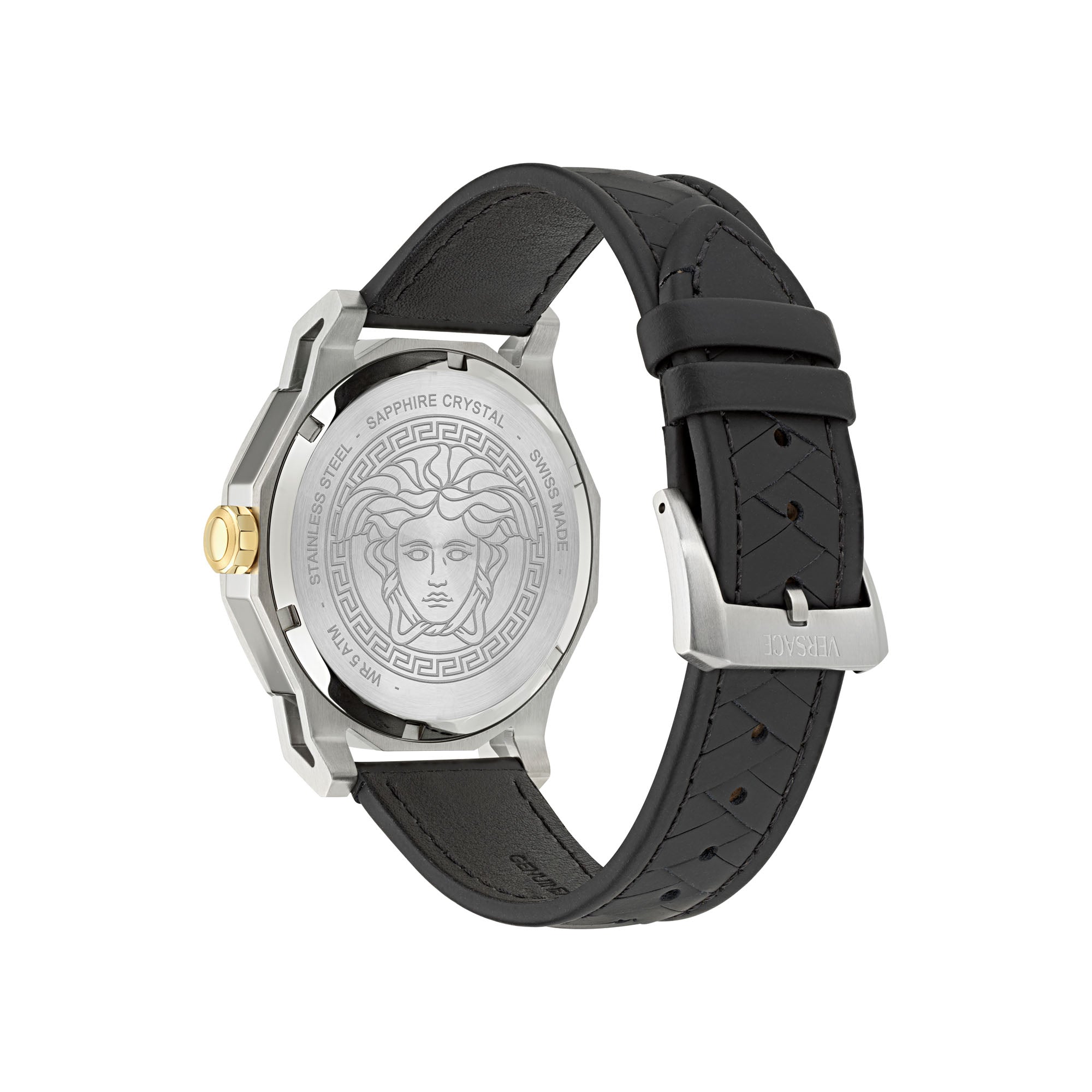 Versace Medusa Leather Silver Round Dial Quartz Analog Men Watch