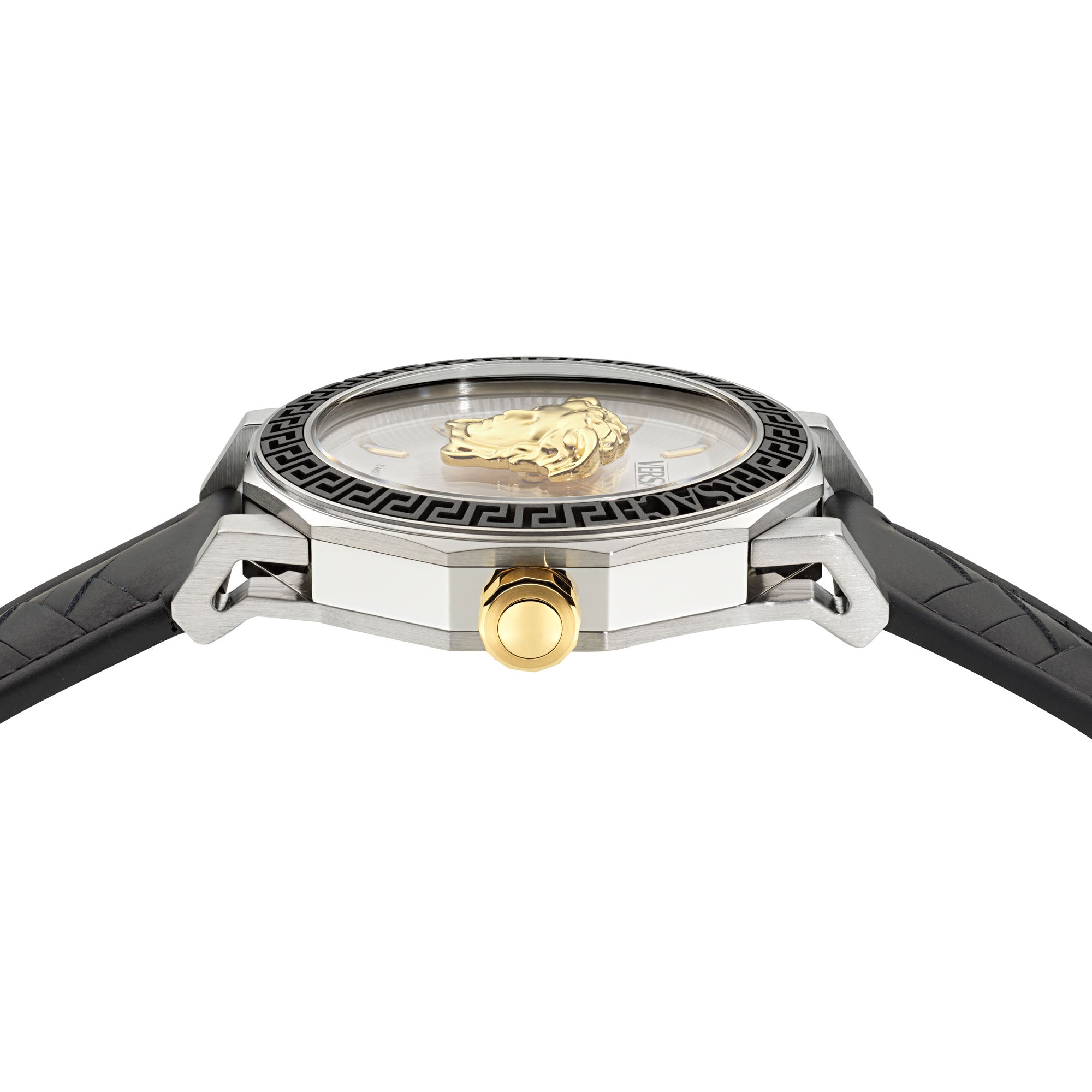 Versace Medusa Leather Silver Round Dial Quartz Analog Men Watch