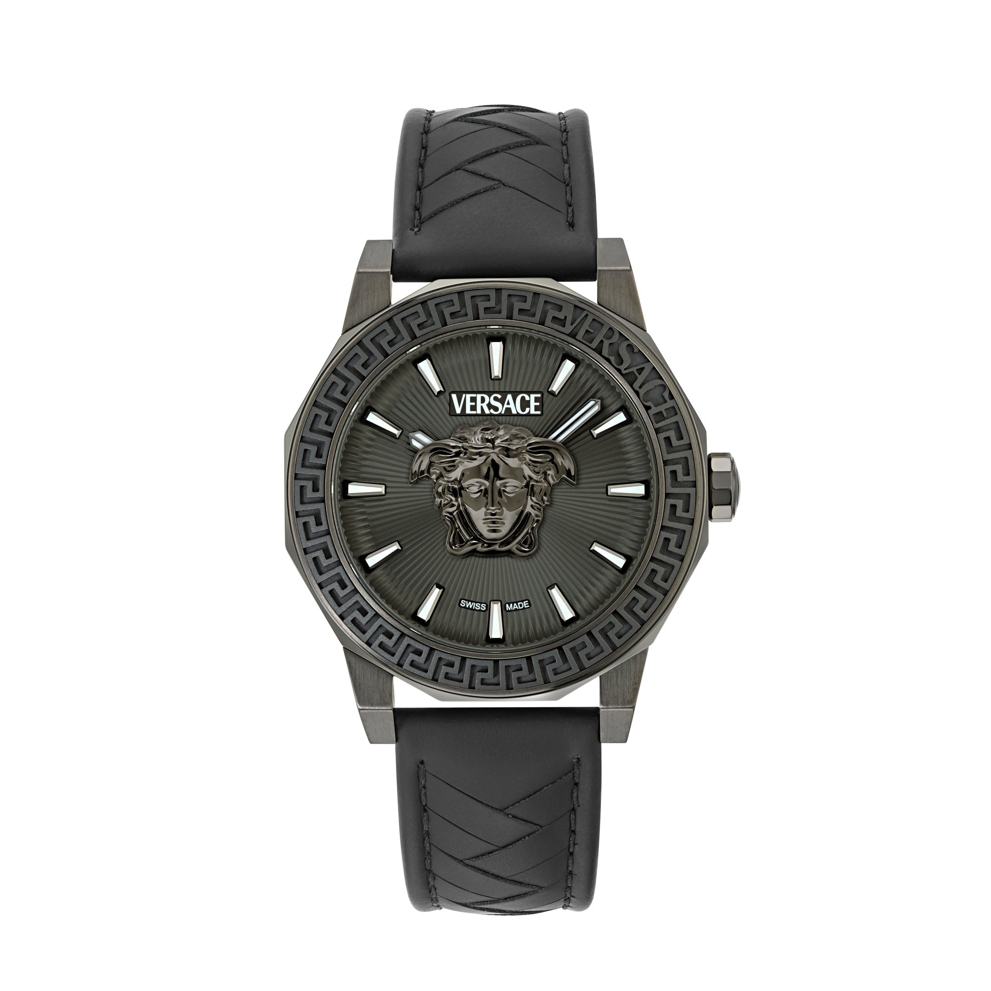 Versace Medusa Leather Grey Round Dial Quartz Analog Men  display picture 3
