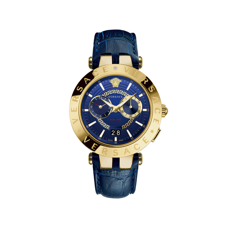 Versace Leather Blue Round Dial Quartz Analog Men Watch Watch Versace