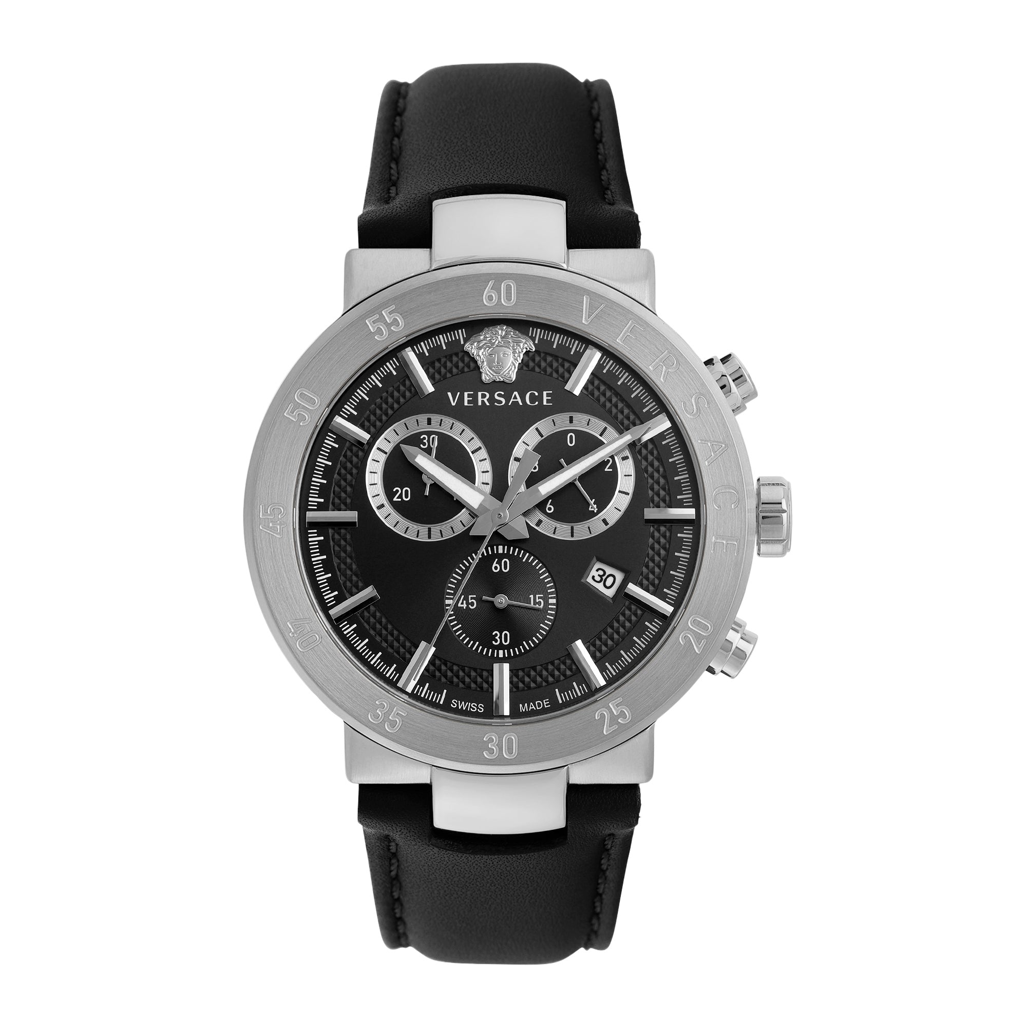 Versace Leather Black Round Dial Quartz Analog Men Watch