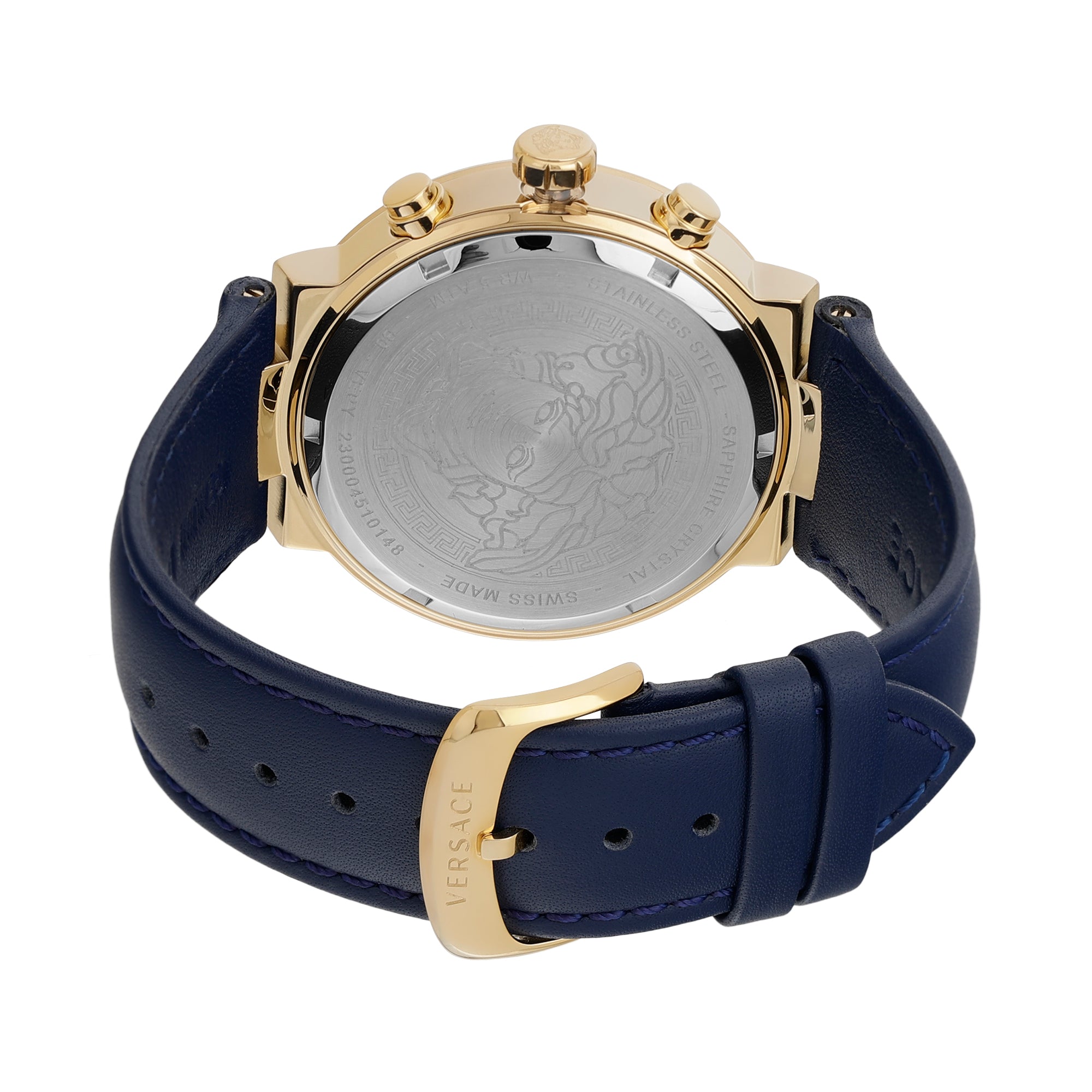 Versace Leather Blue Round Dial Quartz Analog Men Watch