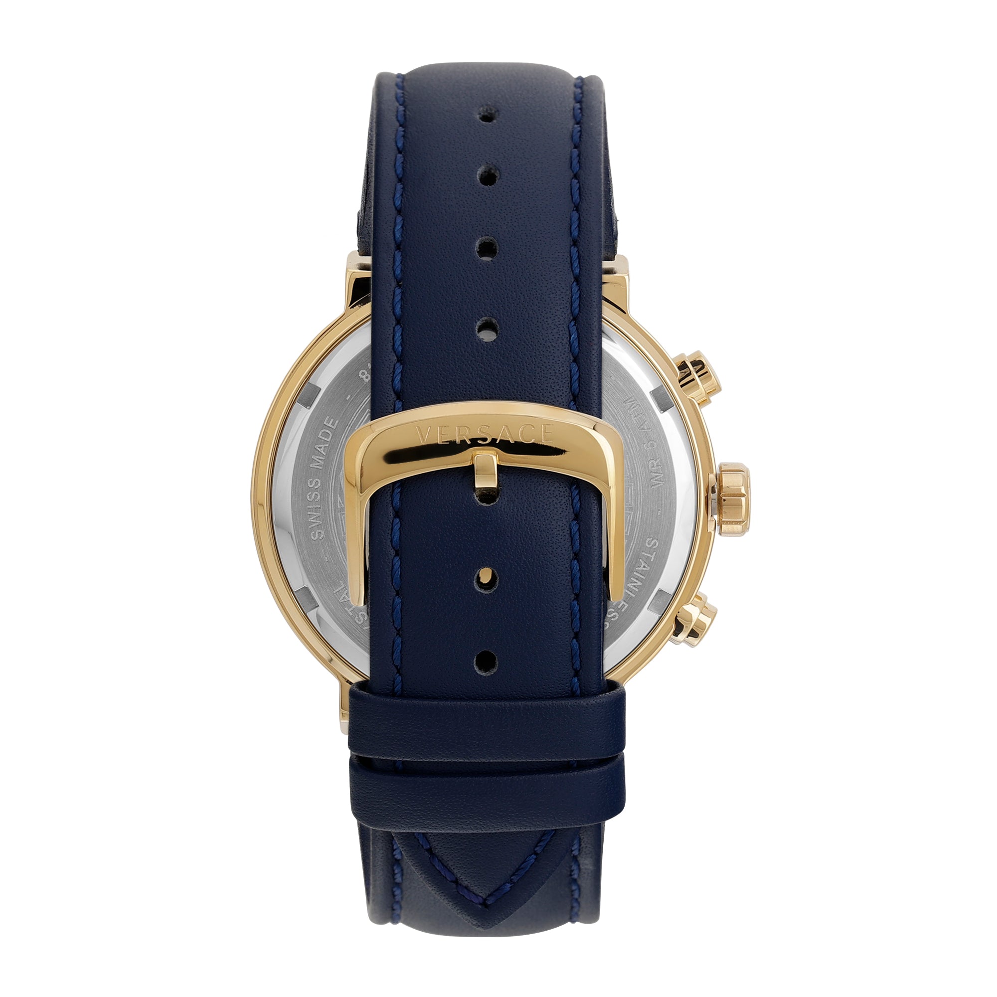 Versace Leather Blue Round Dial Quartz Analog Men Watch
