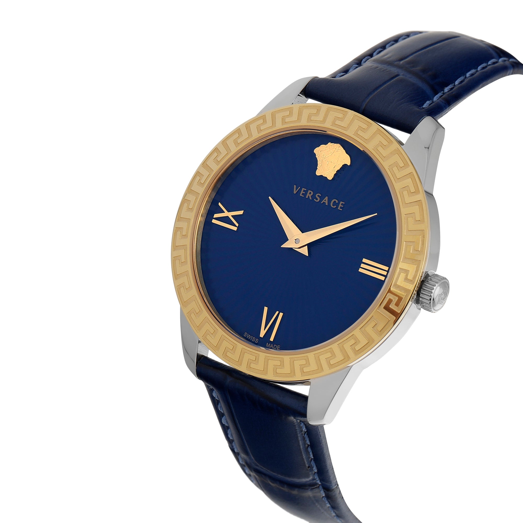 Versace Leather Blue Round Dial Quartz Analog Women Watch