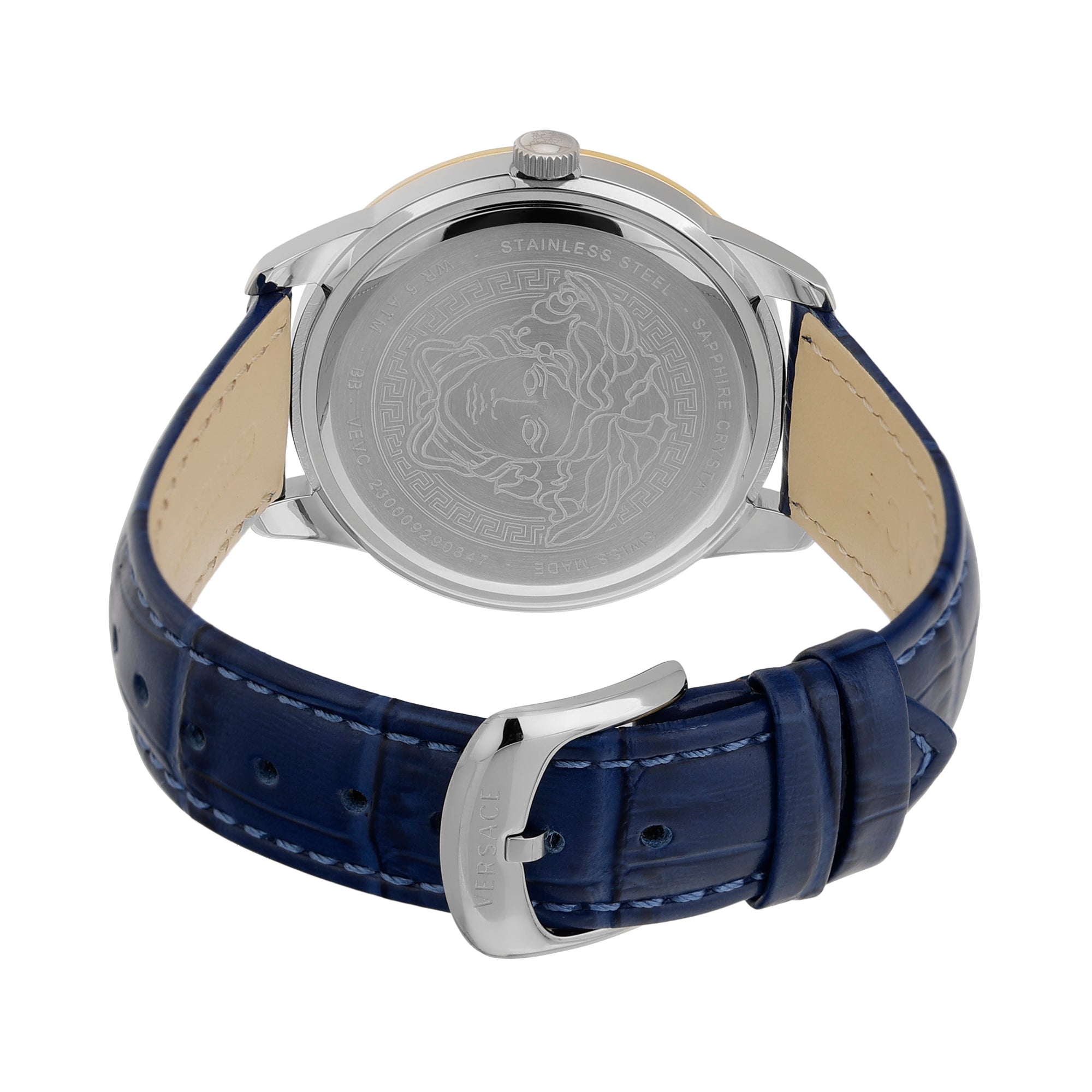 Versace Leather Blue Round Dial Quartz Analog Women Watch