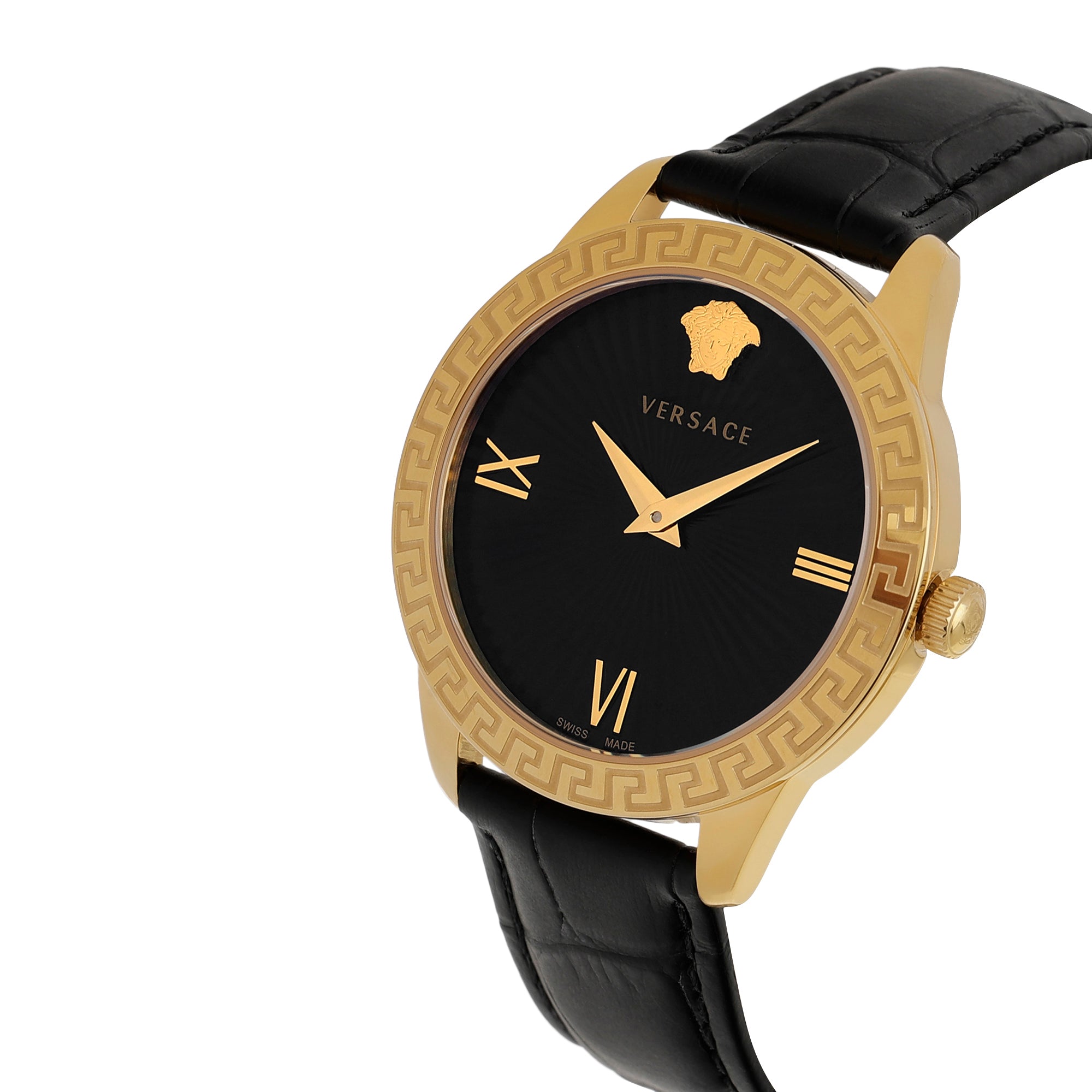 Versace Leather Black Round Dial Quartz Analog Women Watch