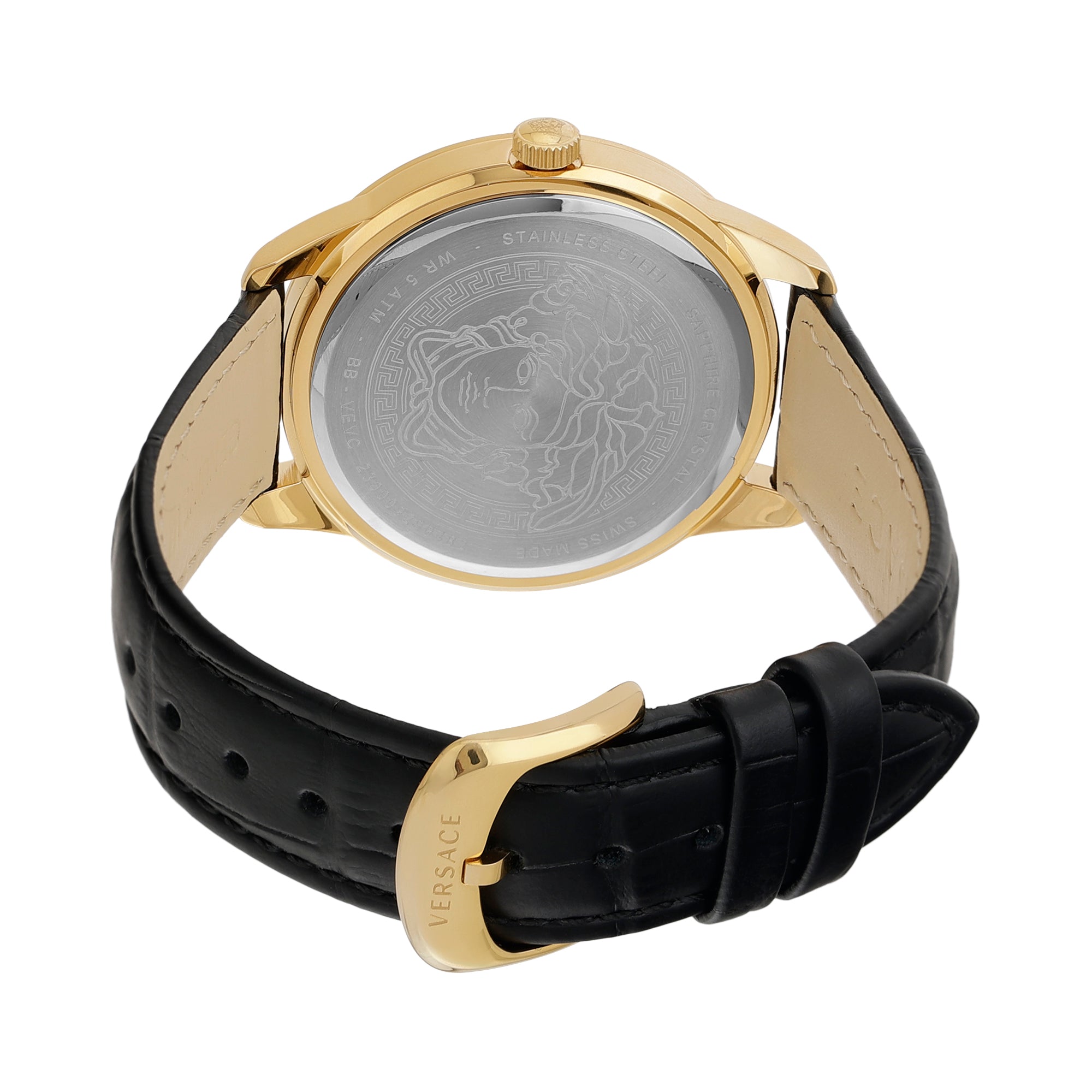 Versace Leather Black Round Dial Quartz Analog Women Watch