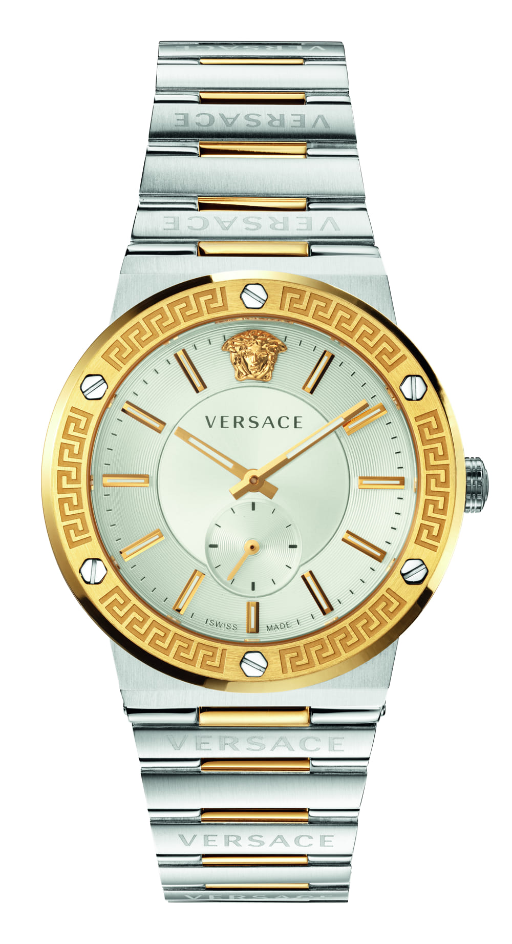 Versace Greca Leather Gold Round Dial Quartz Men Watch