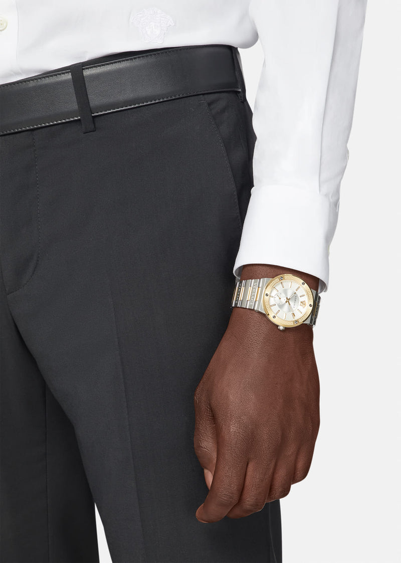 Versace Greca Leather Gold Round Dial Quartz Men Watch Watch Versace
