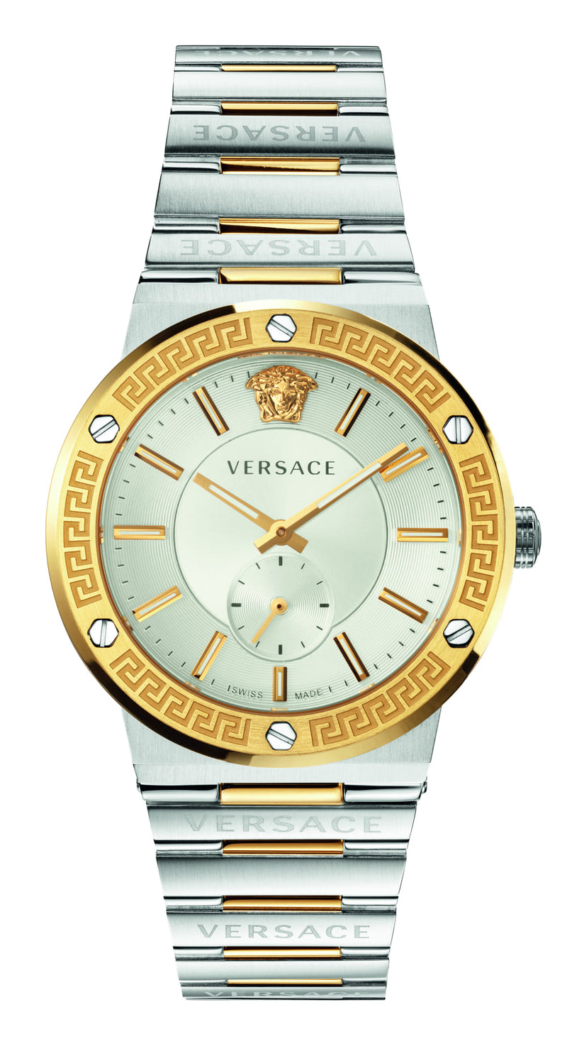 Versace Greca Leather Gold Round Dial Quartz Men Watch Watch Versace